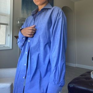 BABY BLUE DOTTED BUTTON DOWN LONG SLEEVE SHIRT